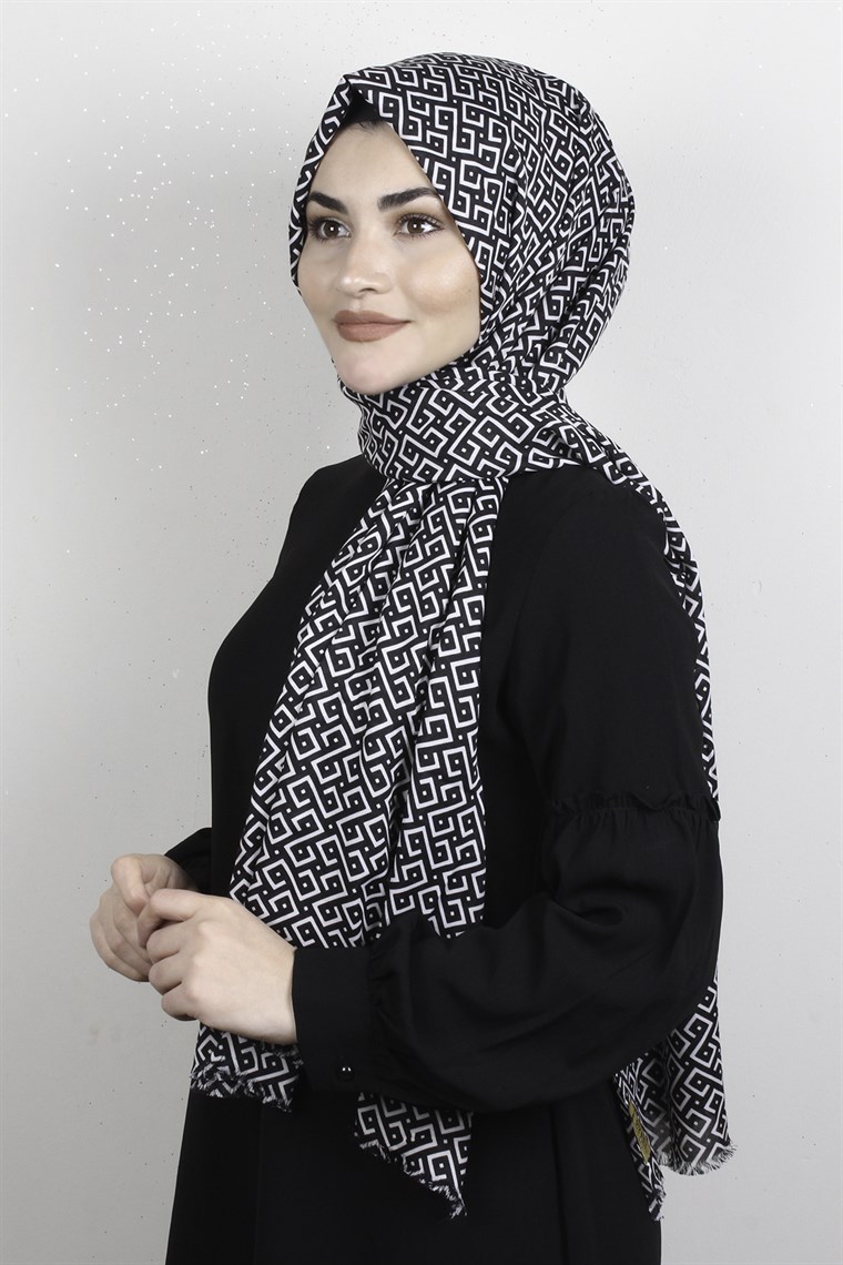 Pamuklu Desenli Şal 5766-9 Siyah