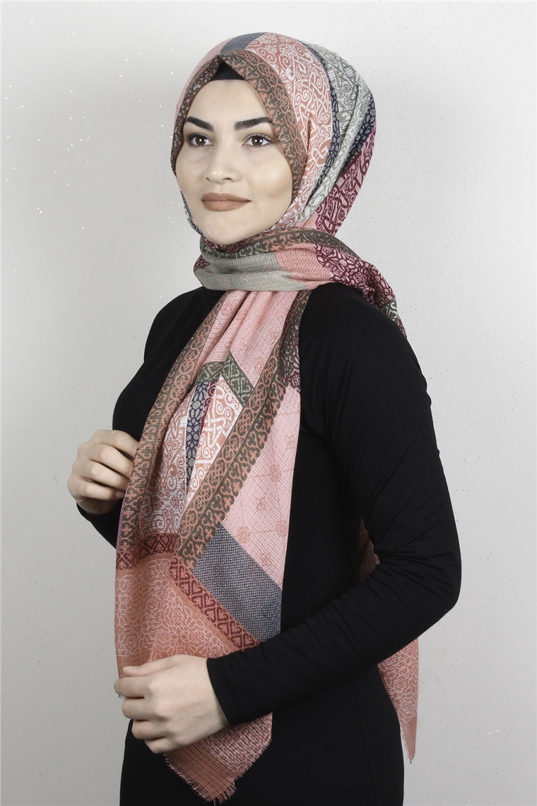 Pamuklu Desenli Şal 5772-1 Pembe