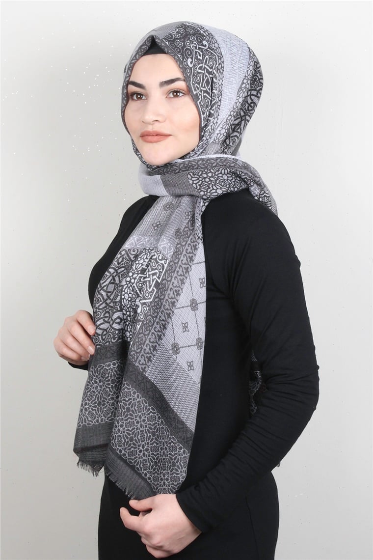 Pamuklu Desenli Şal 5772-10 Gri
