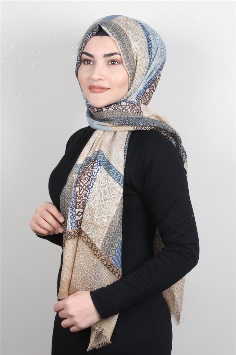 Pamuklu Desenli Şal 5772-2 Bej