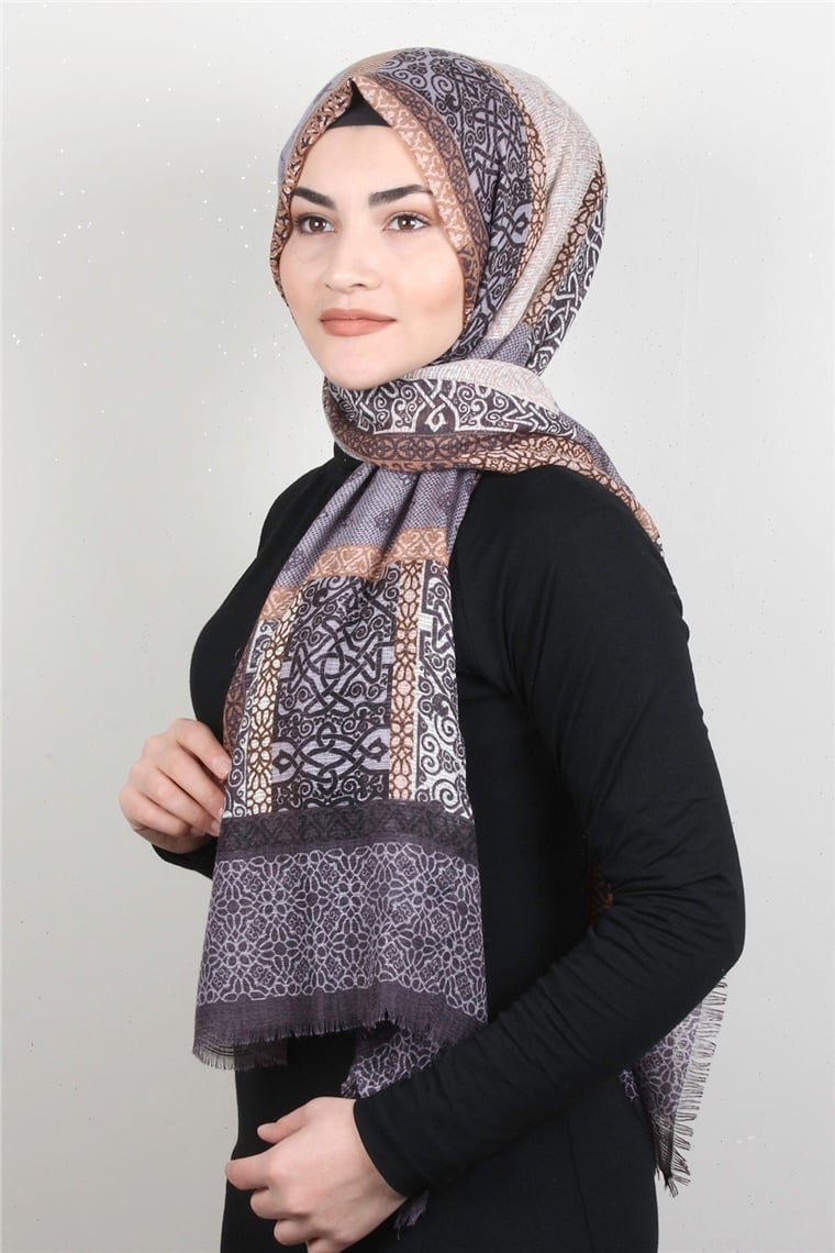 Pamuklu Desenli Şal 5772-4 Lila