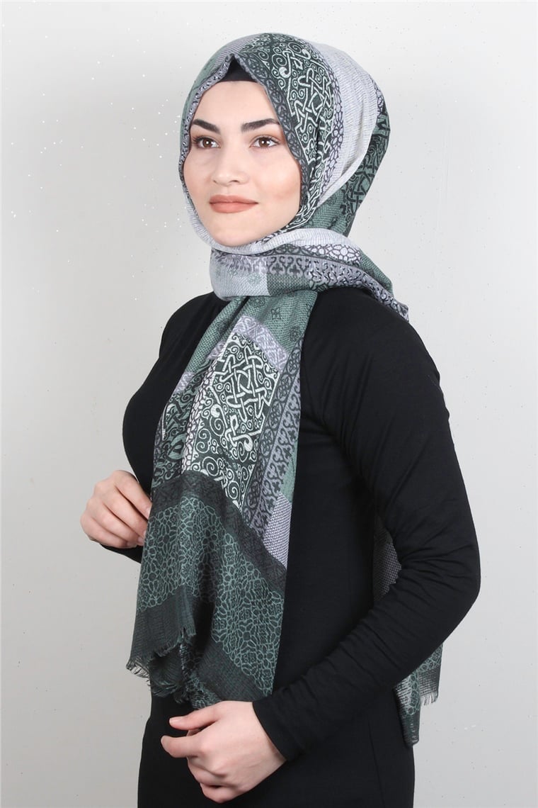 Pamuklu Desenli Şal 5772-5 Yeşil