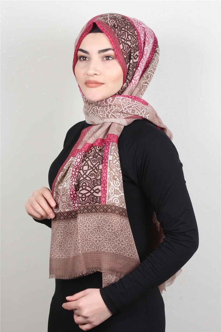 Pamuklu Desenli Şal 5772-6 Fuşya