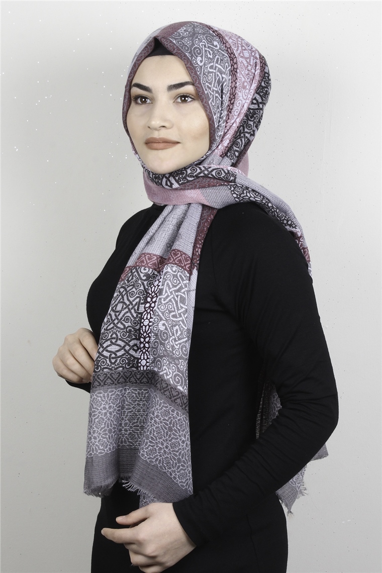 Pamuklu Desenli Şal 5772-8 Gri