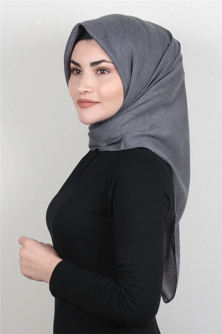 Pamuklu Düz Eşarp 3512-14 Füme