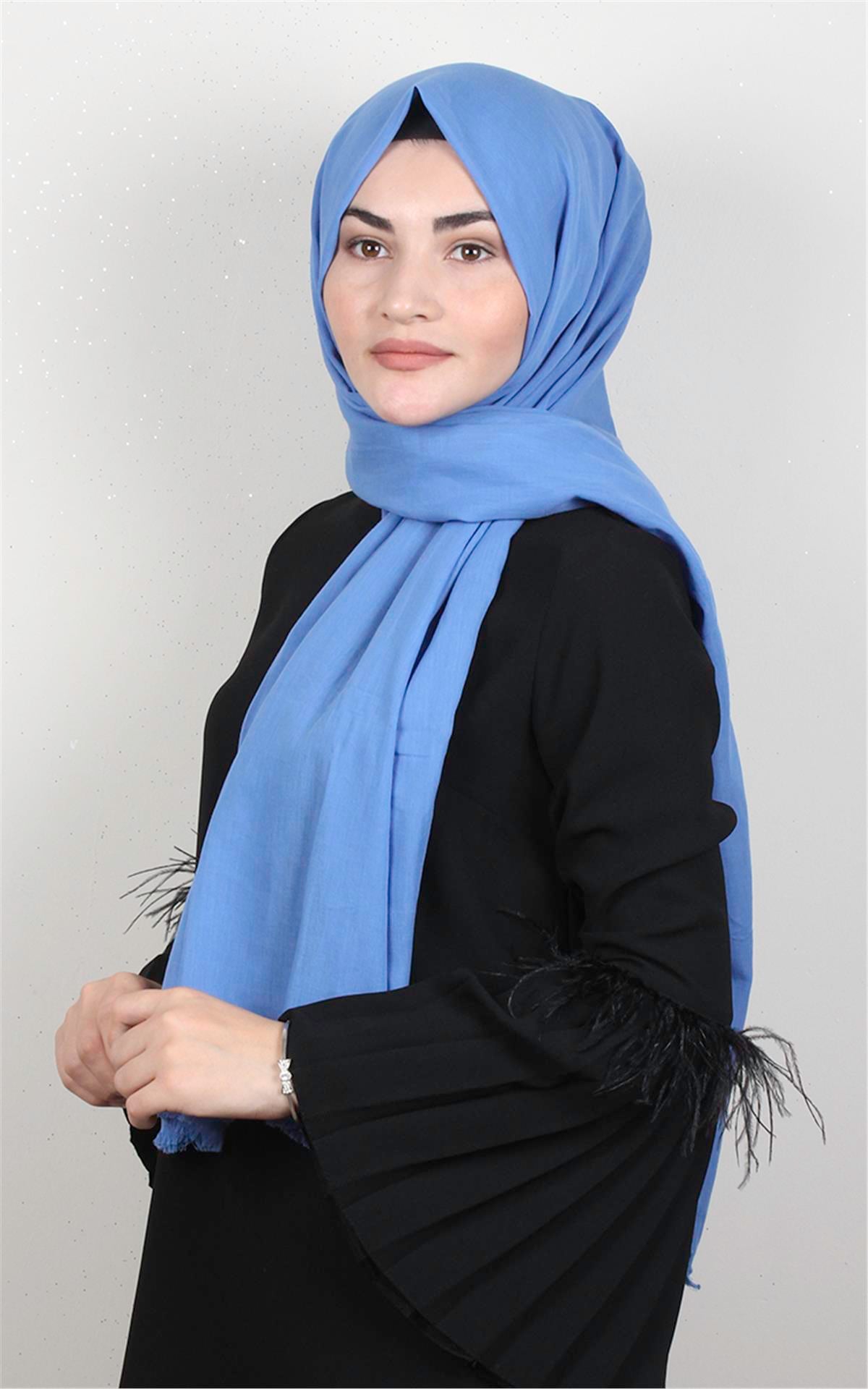 Pamuklu Düz Şal 2803-20 Açık Mavi