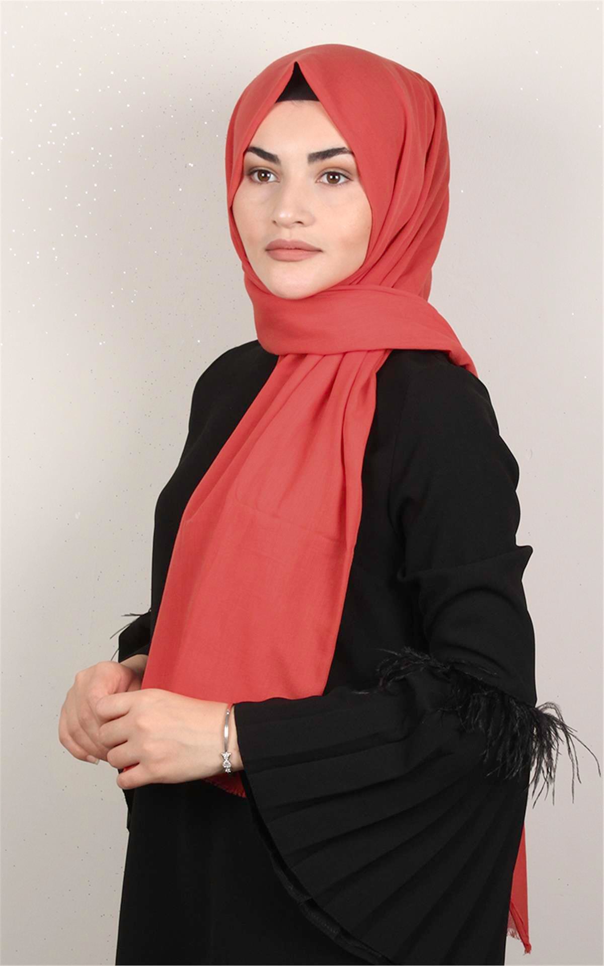 Pamuklu Düz Şal 2803-21 Mercan