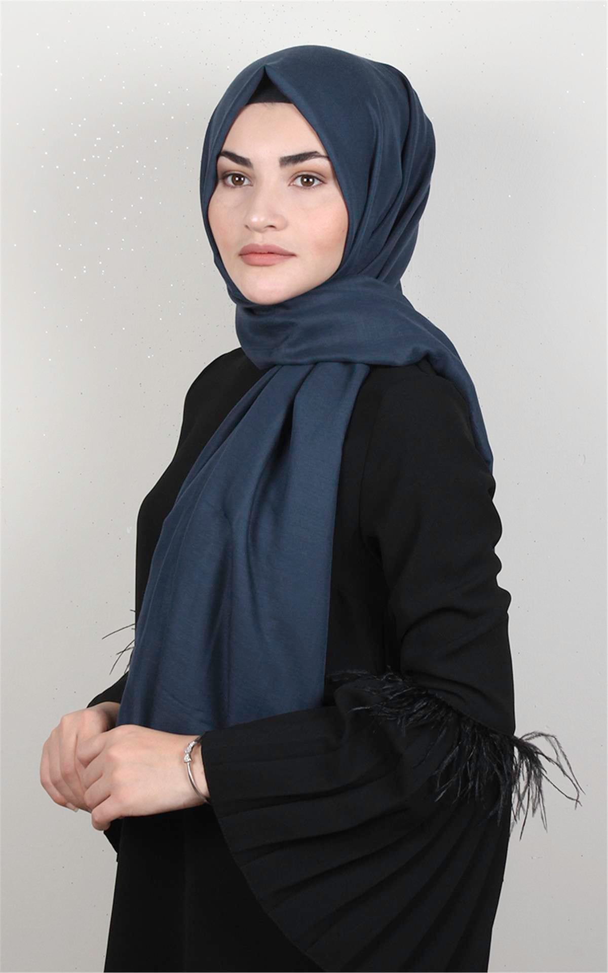 Pamuklu Düz Şal 2803-8 Lacivert