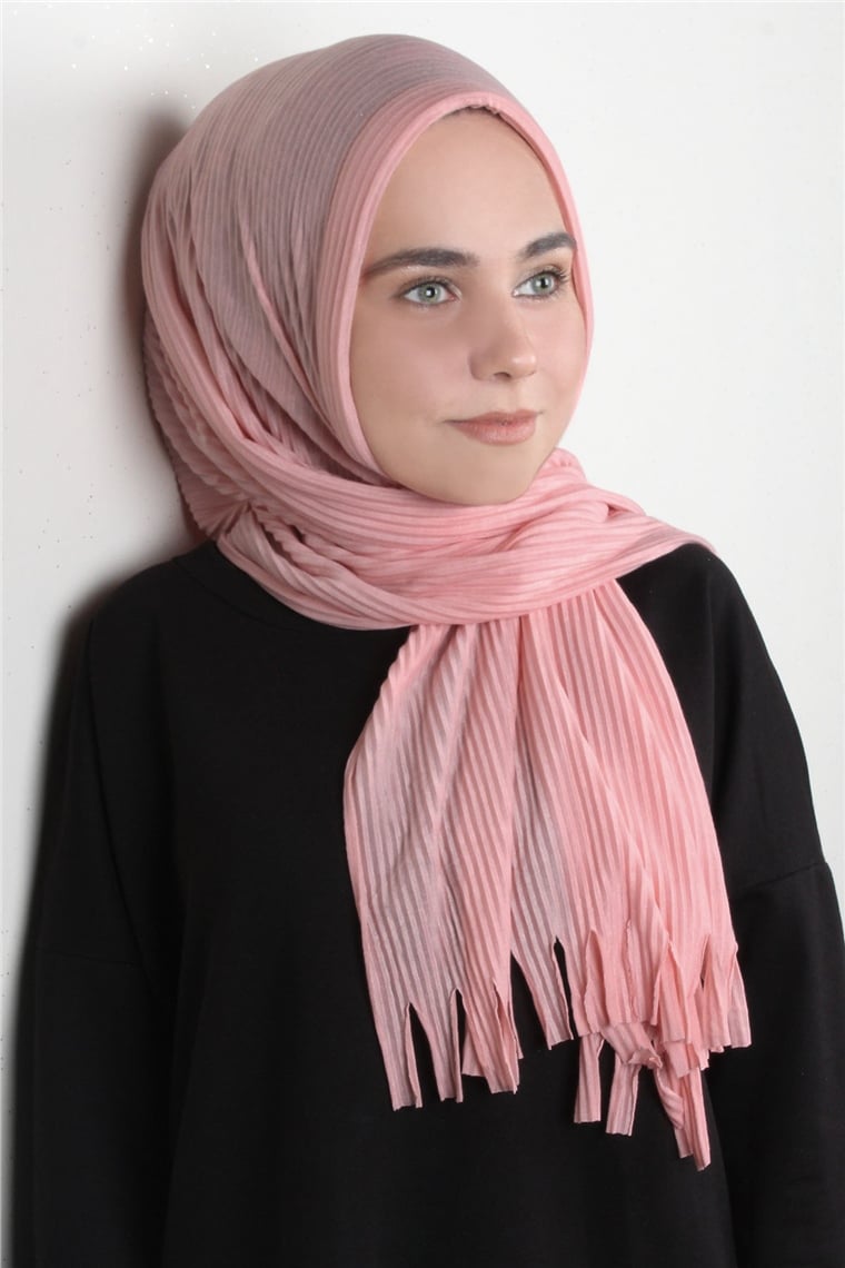 Pamuklu Hazır Şal 1589-18 Açık Pembe