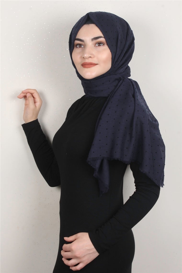 Pamuklu Pıt Pıt Şal 3092-10 Lacivert