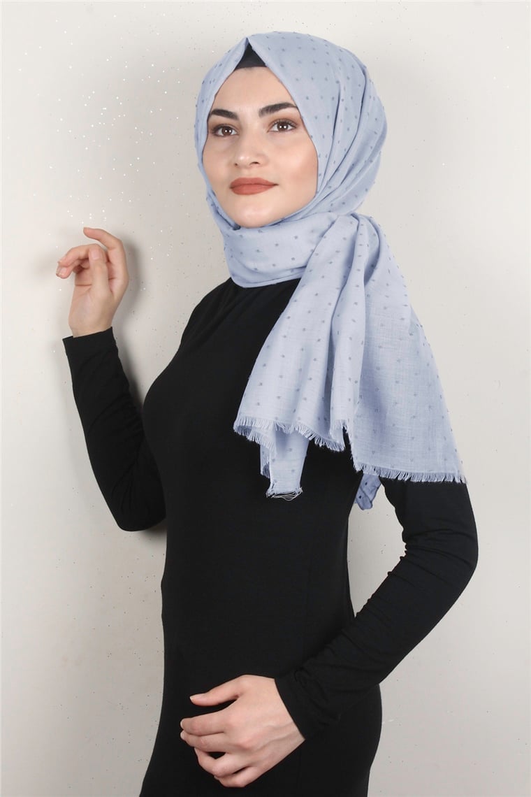Pamuklu Pıt Pıt Şal 3092-11 Buz Mavisi
