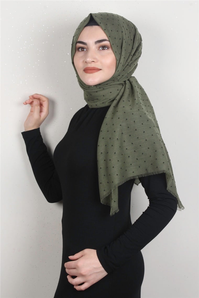 Pamuklu Pıt Pıt Şal 3092-12 Haki