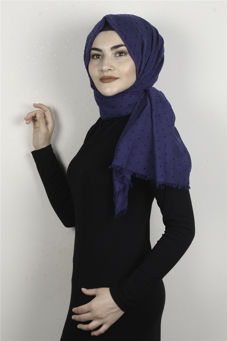 Pamuklu Pıt Pıt Şal 3092-18 Saks Mavisi