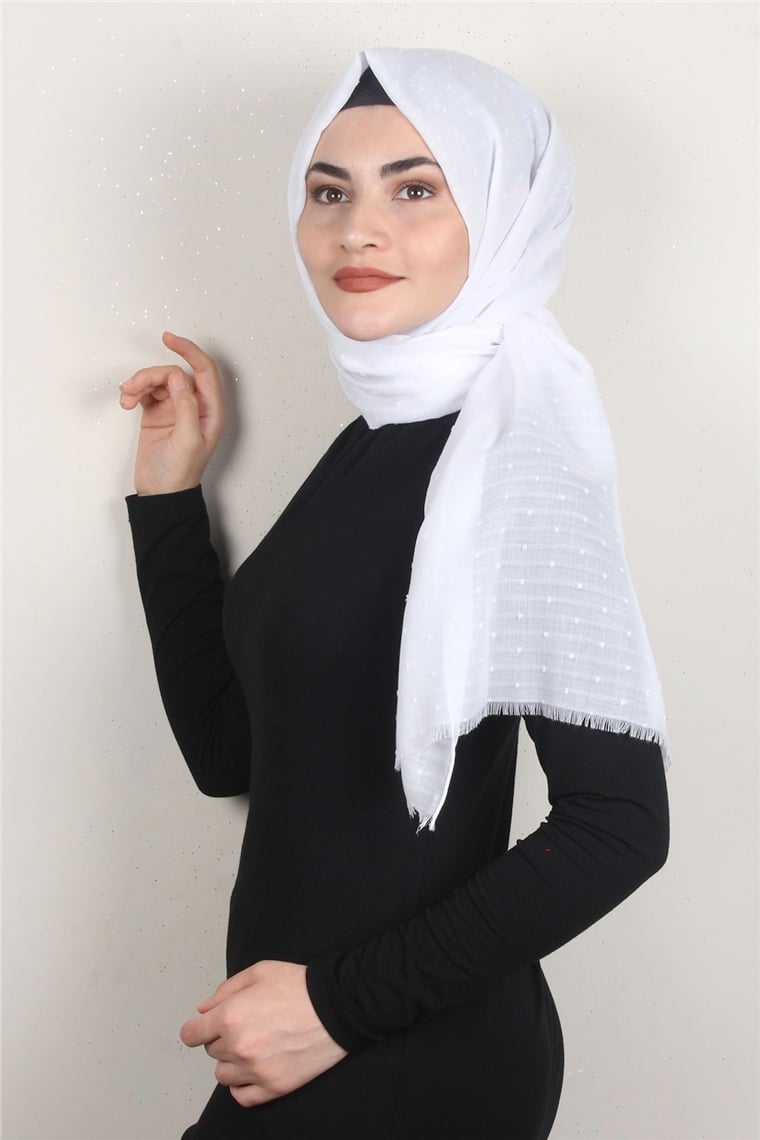 Pamuklu Pıt Pıt Şal 3092-28 Beyaz