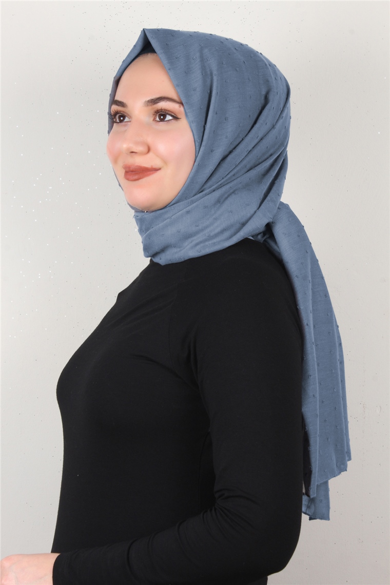 Pamuklu Pıt Pıt Şal 3092-37 Koyu Buz Mavisi
