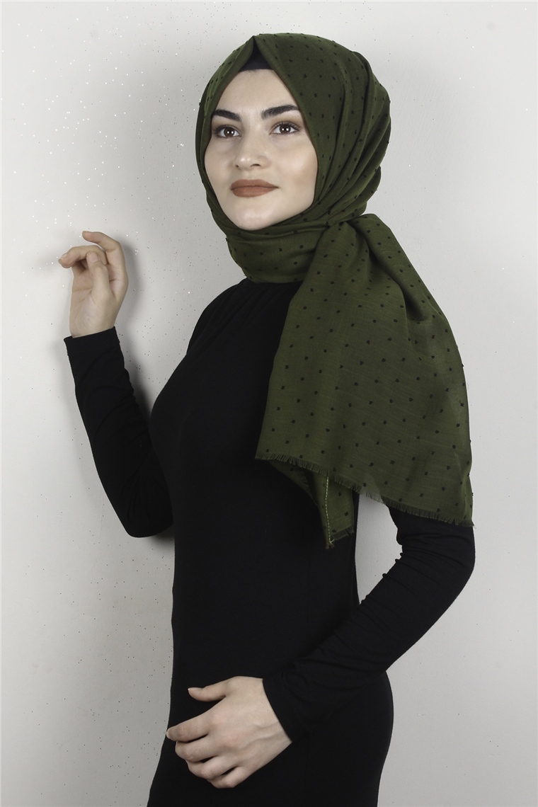 Pamuklu Pıt Pıt Şal 3092-6 Yağ Yeşili