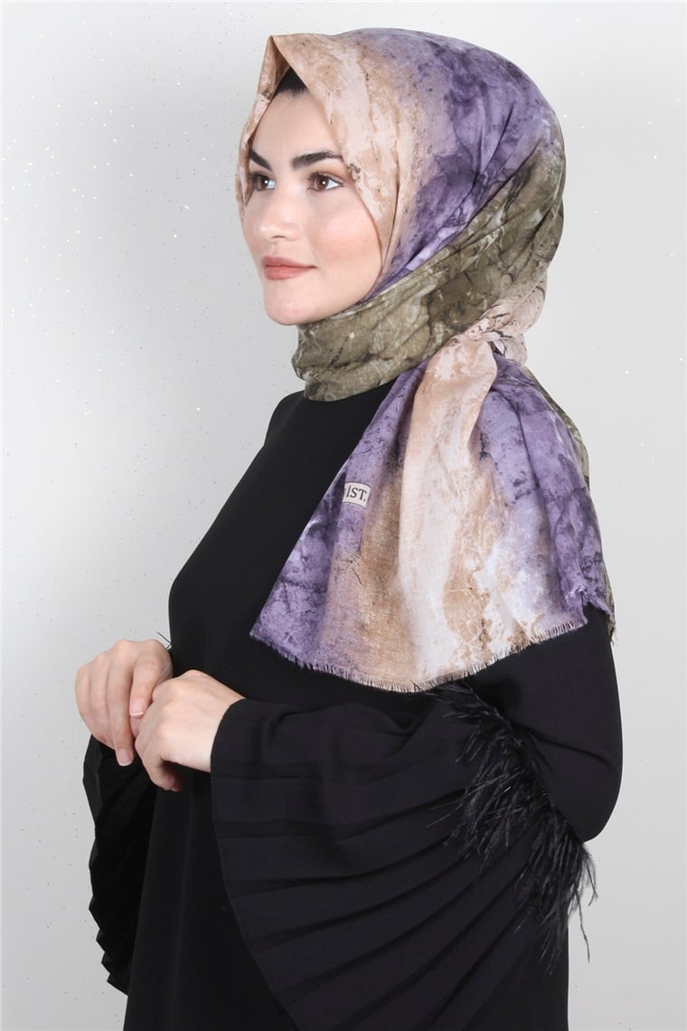 Pamuklu Serin Şal 2450-11 Mor-Haki