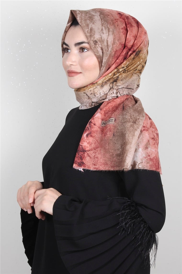 Pamuklu Serin Şal 2450-12 Kahve-Şeftali