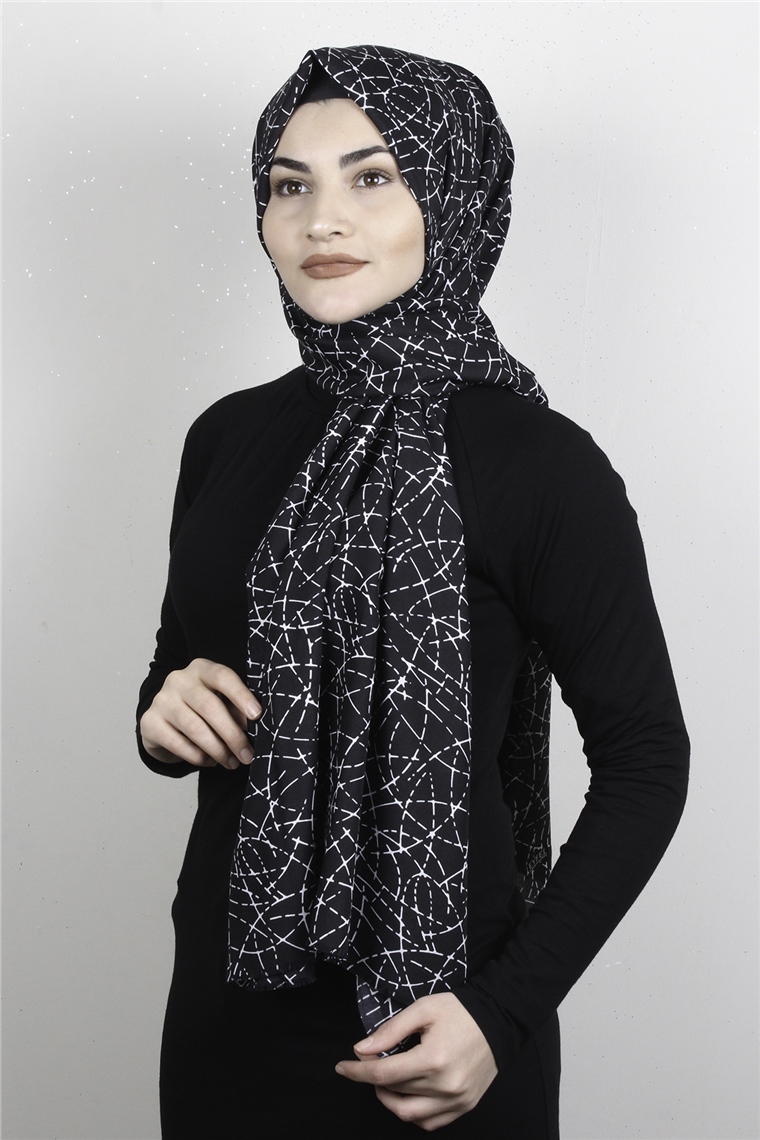 Pamuklu Siyah Beyaz Şal 7890-1 