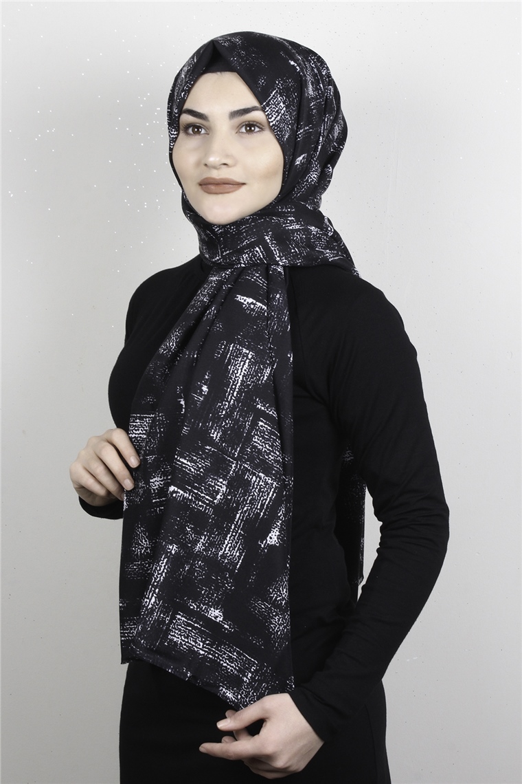 Pamuklu Siyah Beyaz Şal 7890-11