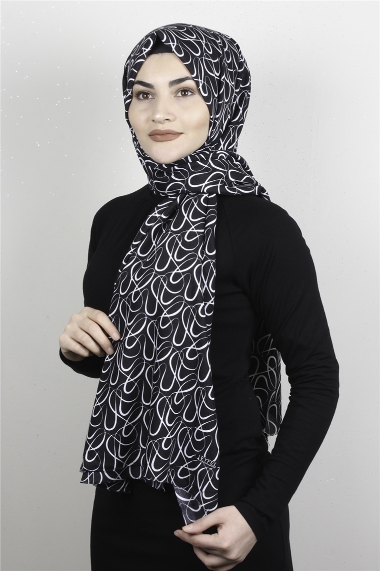 Pamuklu Siyah Beyaz Şal 7890-12