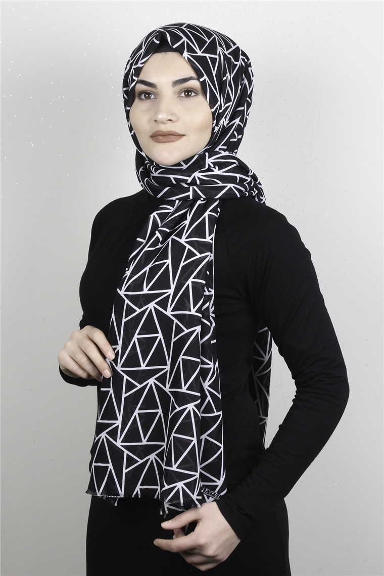 Pamuklu Siyah Beyaz Şal 7890-13