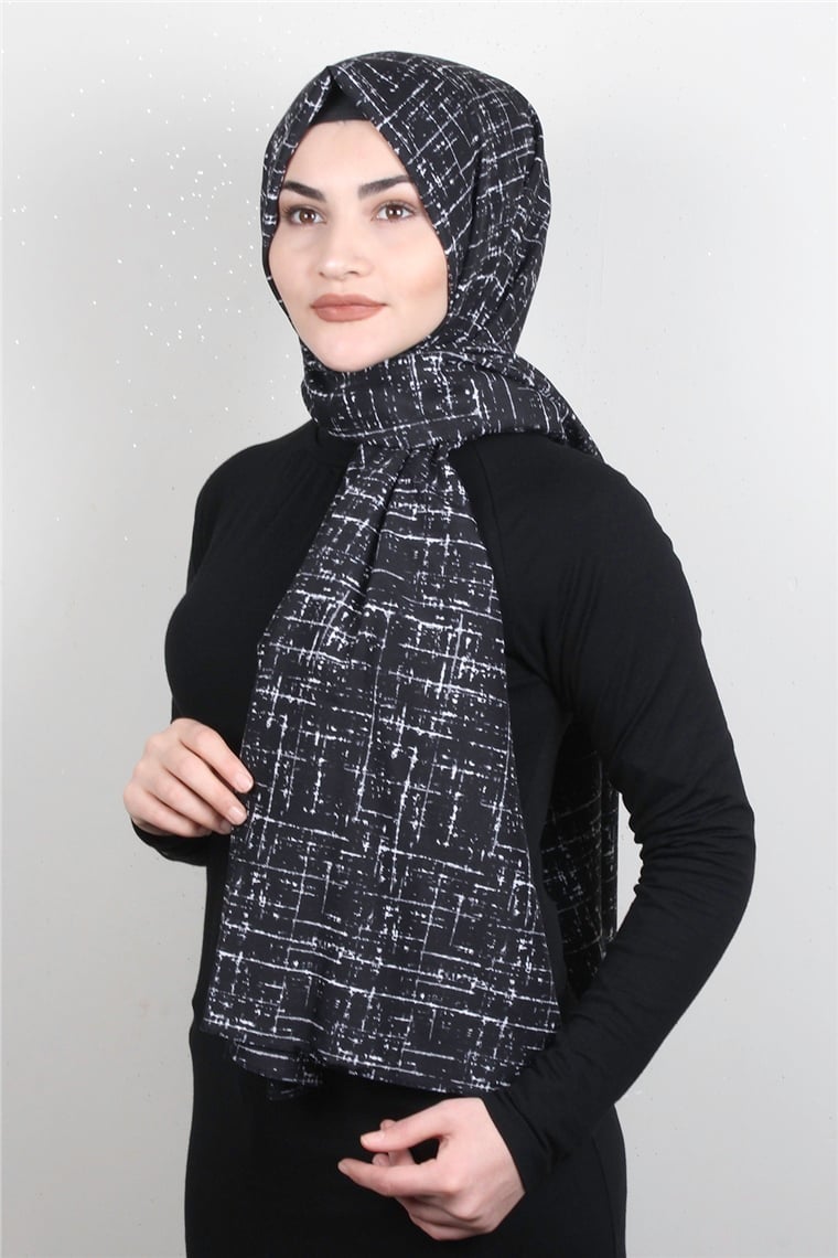 Pamuklu Siyah Beyaz Şal 7890-14