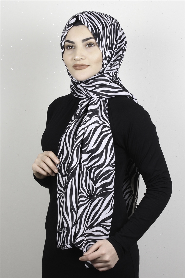 Pamuklu Siyah Beyaz Şal 7890-2