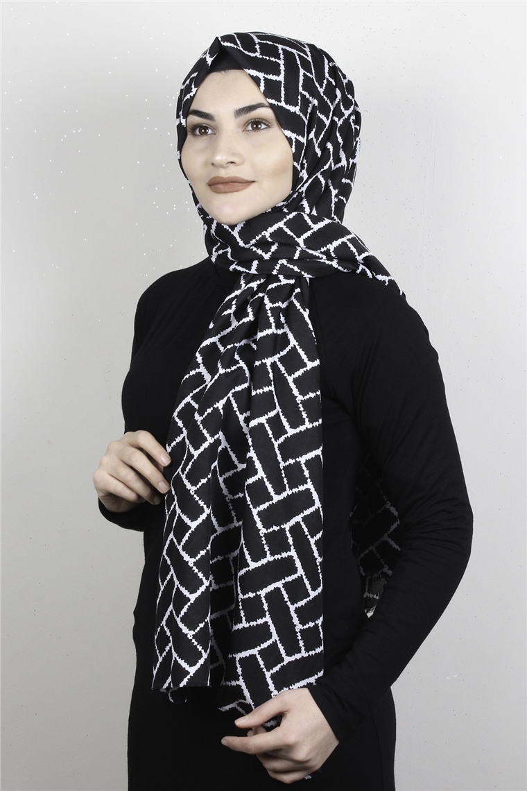 Pamuklu Siyah Beyaz Şal 7890-4