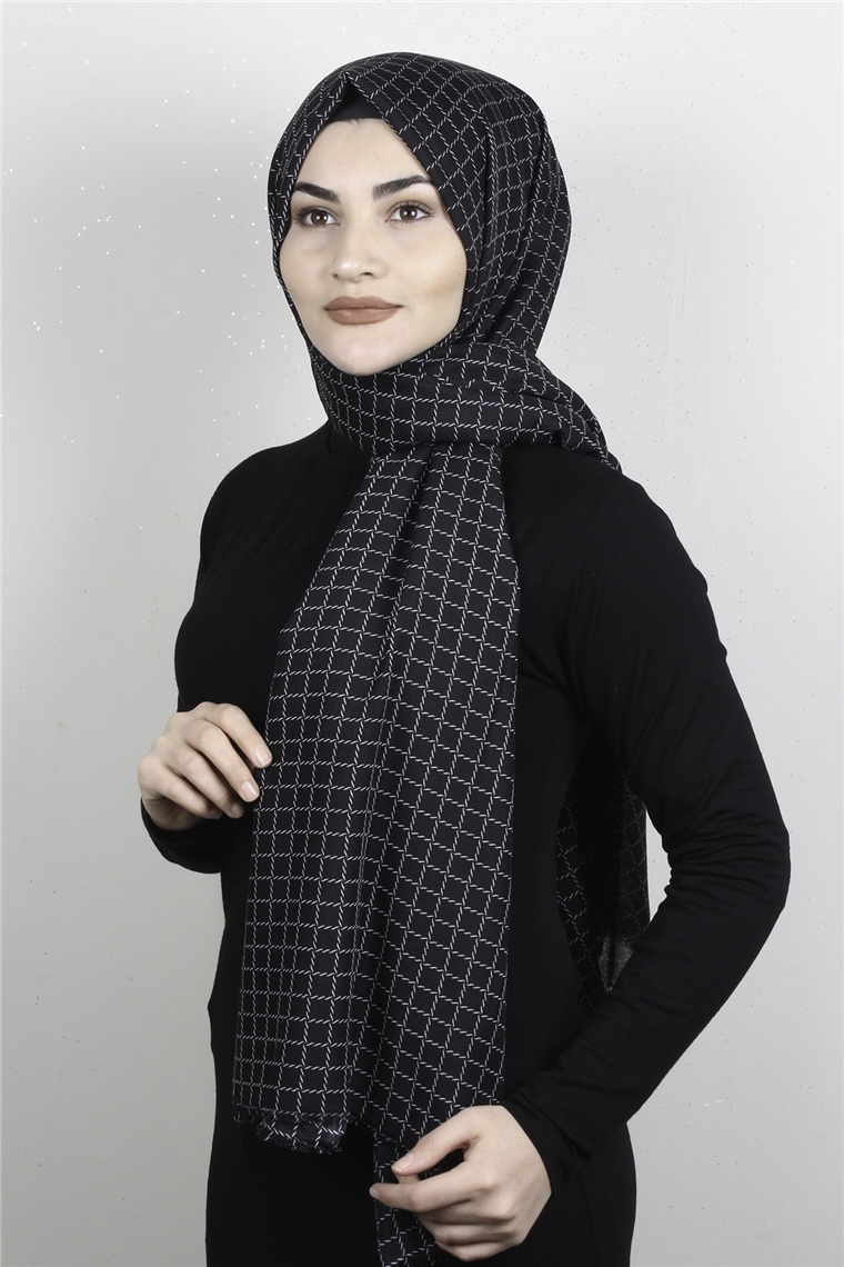 Pamuklu Siyah Beyaz Şal 7890-6
