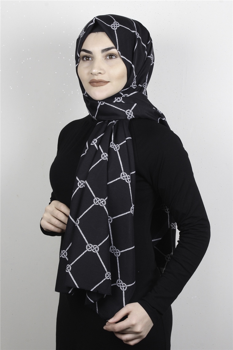 Pamuklu Siyah Beyaz Şal 7890-8