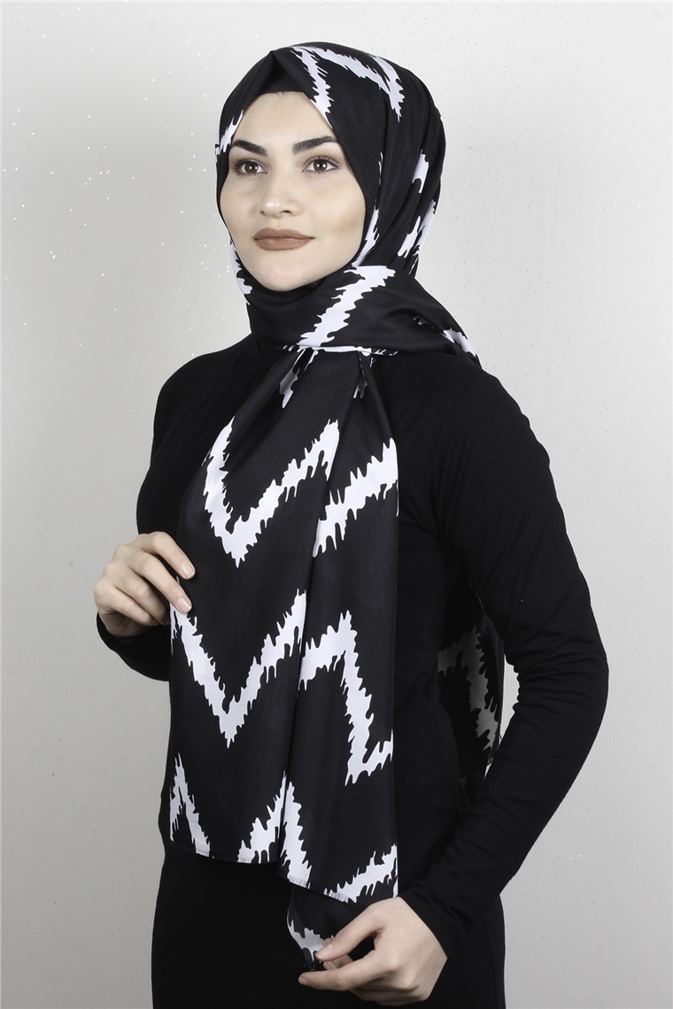 Pamuklu Siyah Beyaz Şal 7890-9
