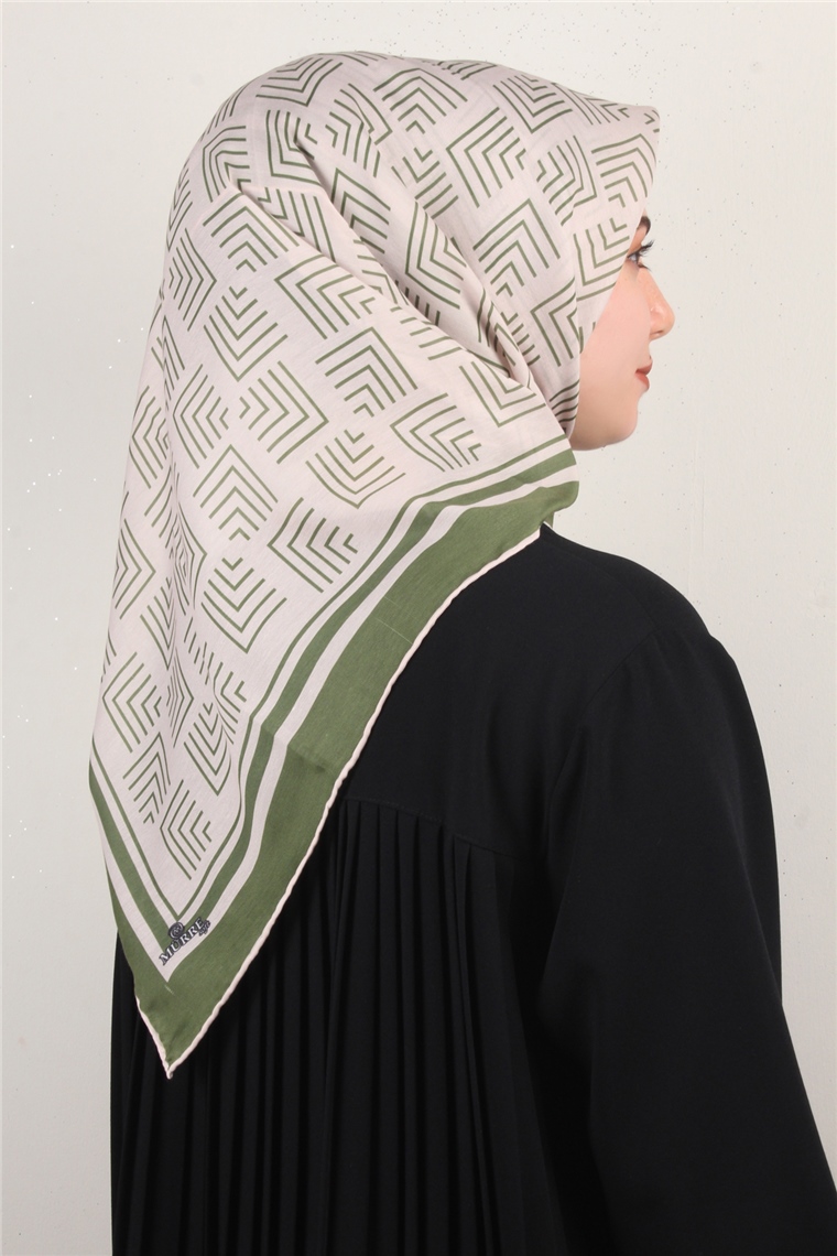 Pamuklu Soft Eşarp 3300-1 Yeşil-Krem