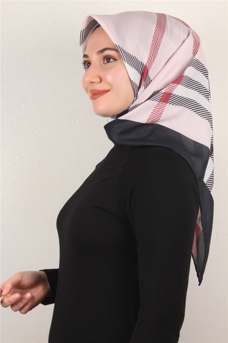 Pamuklu Soft Eşarp 3308-7 Kırmızı-Toz Pembe
