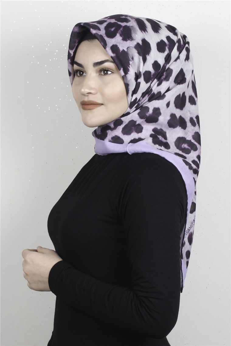 Pamuklu Soft Eşarp 3326-12 Leopar Lila