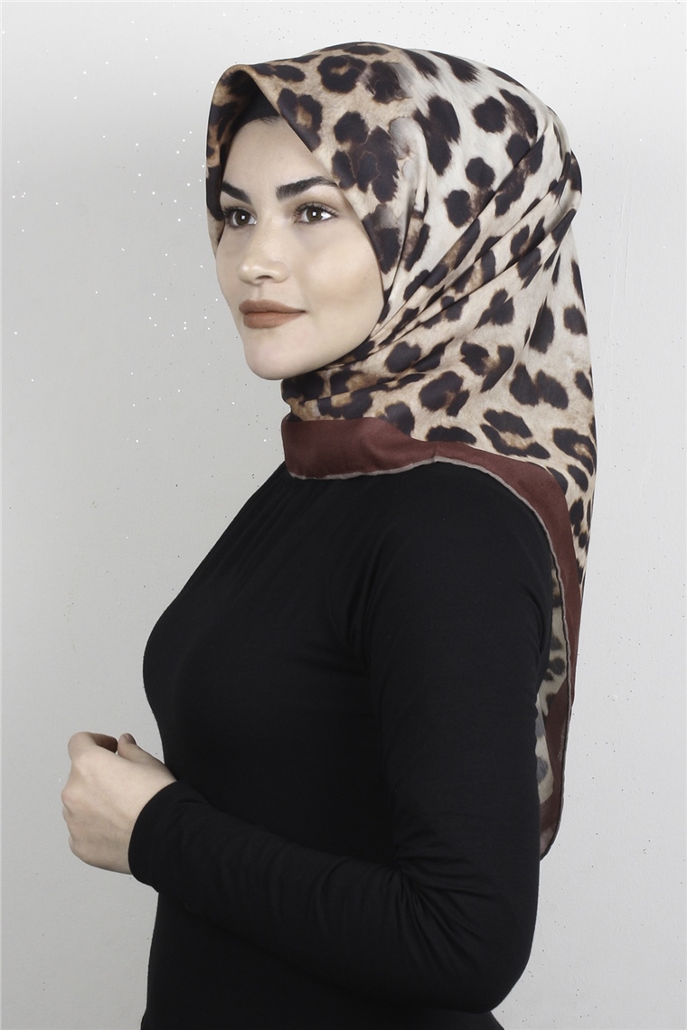 Pamuklu Soft Eşarp 3326-13 Leopar Bordo