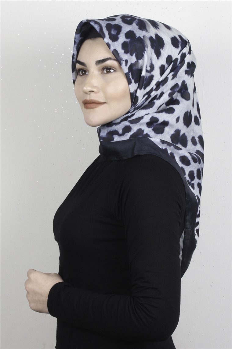 Pamuklu Soft Eşarp 3326-6 Leopar Lacivert