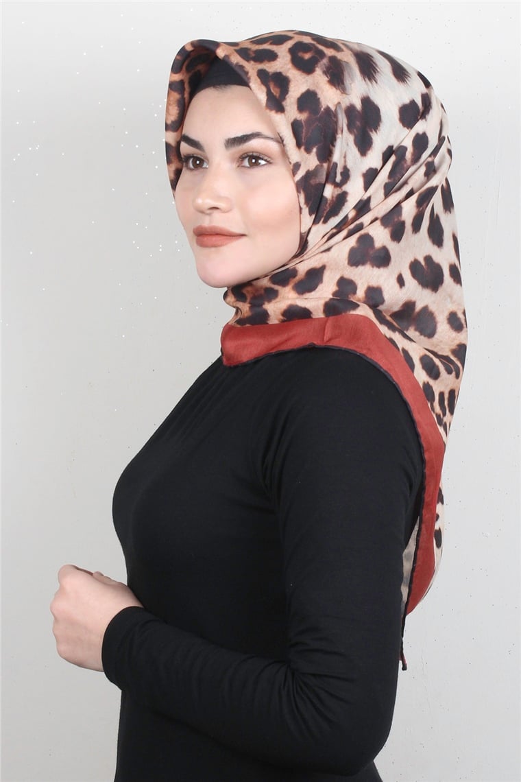 Pamuklu Soft Eşarp 3326-7 Leopar Kırmızı