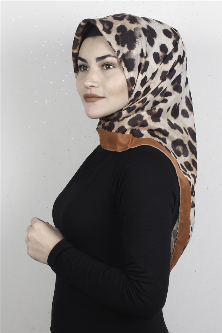 Pamuklu Soft Eşarp 3326-9 Leopar Turuncu