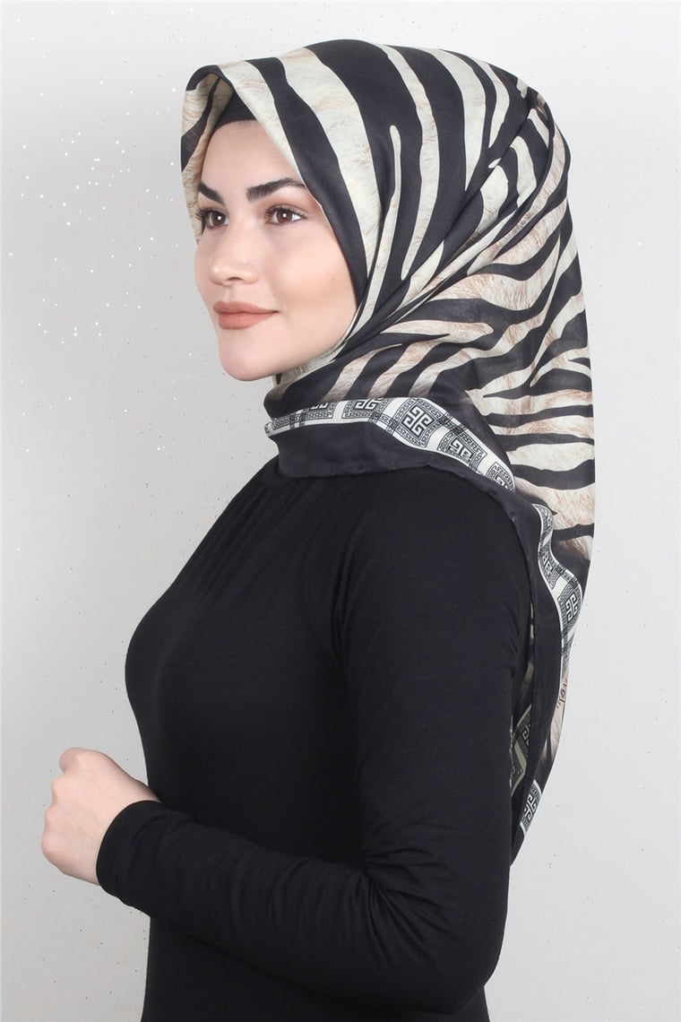 Pamuklu Soft Eşarp 3328-3 Zebra Siyah