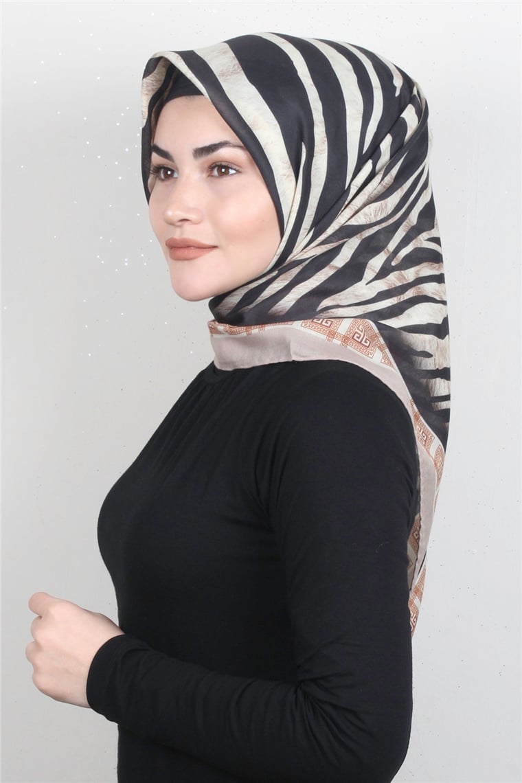 Pamuklu Soft Eşarp 3328-4 Zebra Vizon