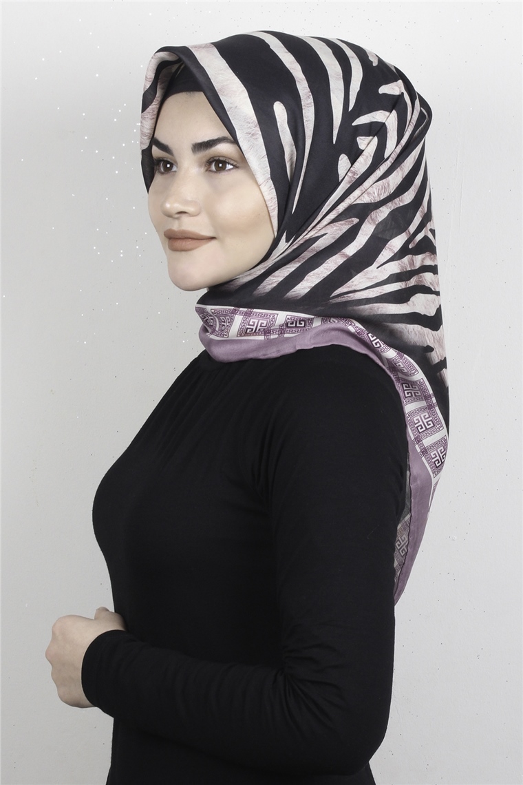 Pamuklu Soft Eşarp 3328-5 Zebra Gül Kurusu