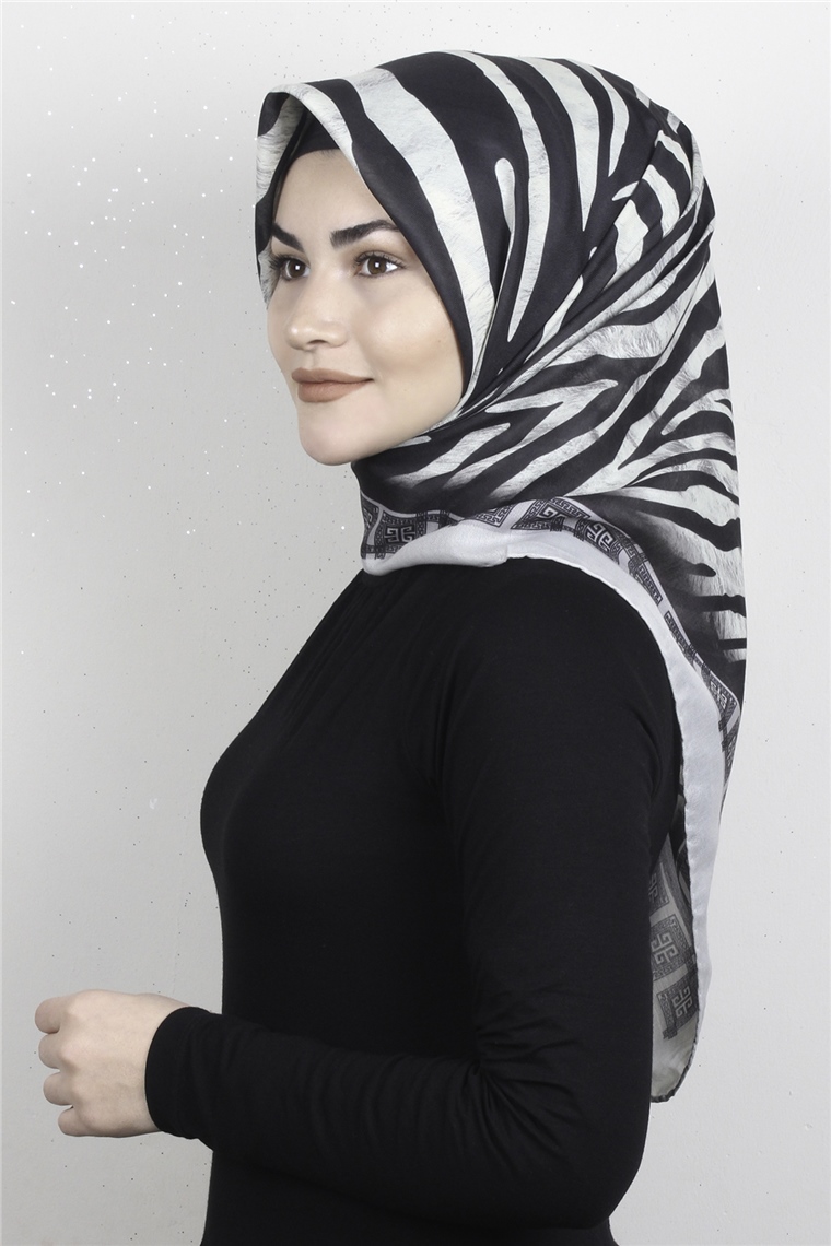 Pamuklu Soft Eşarp 3328-6 Zebra Gri