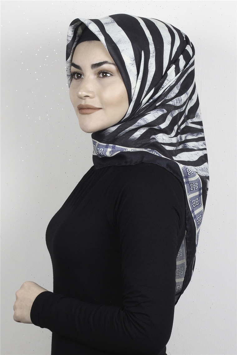 Pamuklu Soft Eşarp 3328-9 Zebra Lacivert