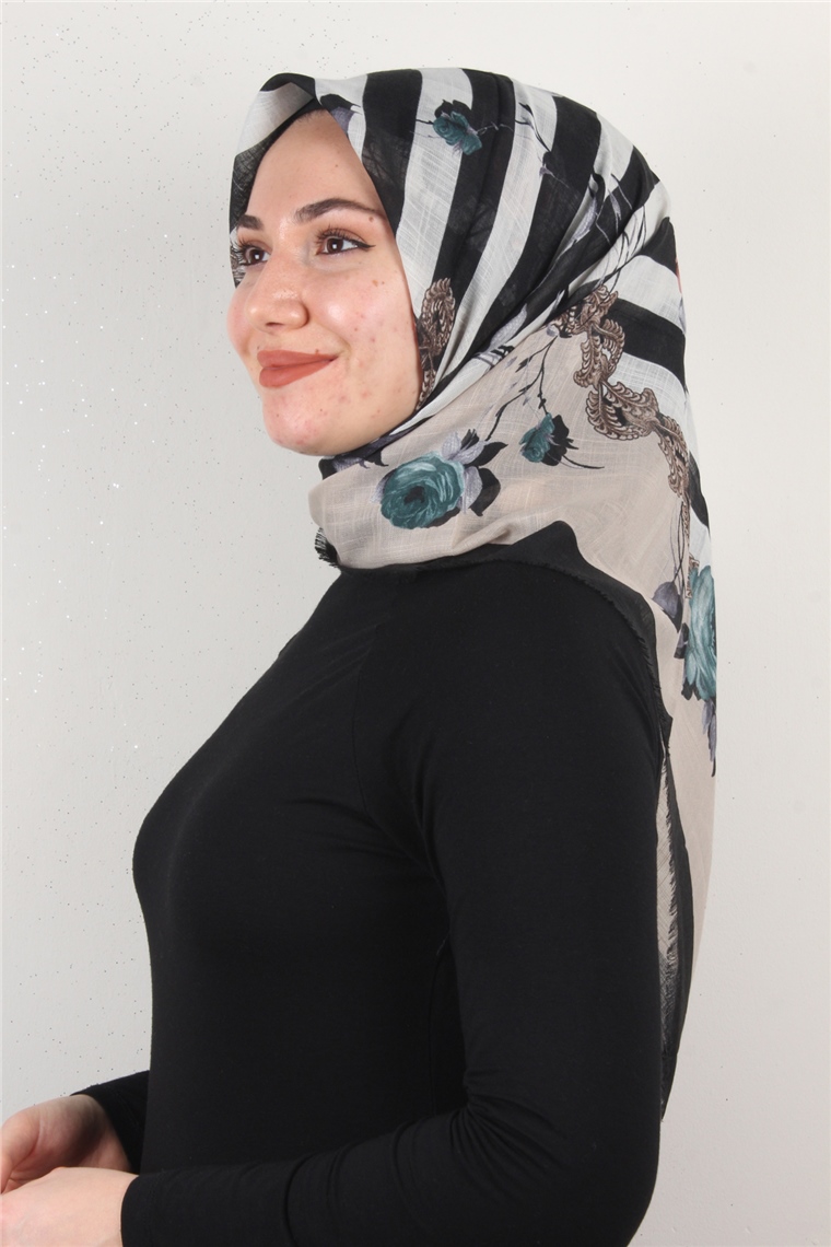 Pamuklu Trend Eşarp 9800-1 Siyah-Cam Göbeği