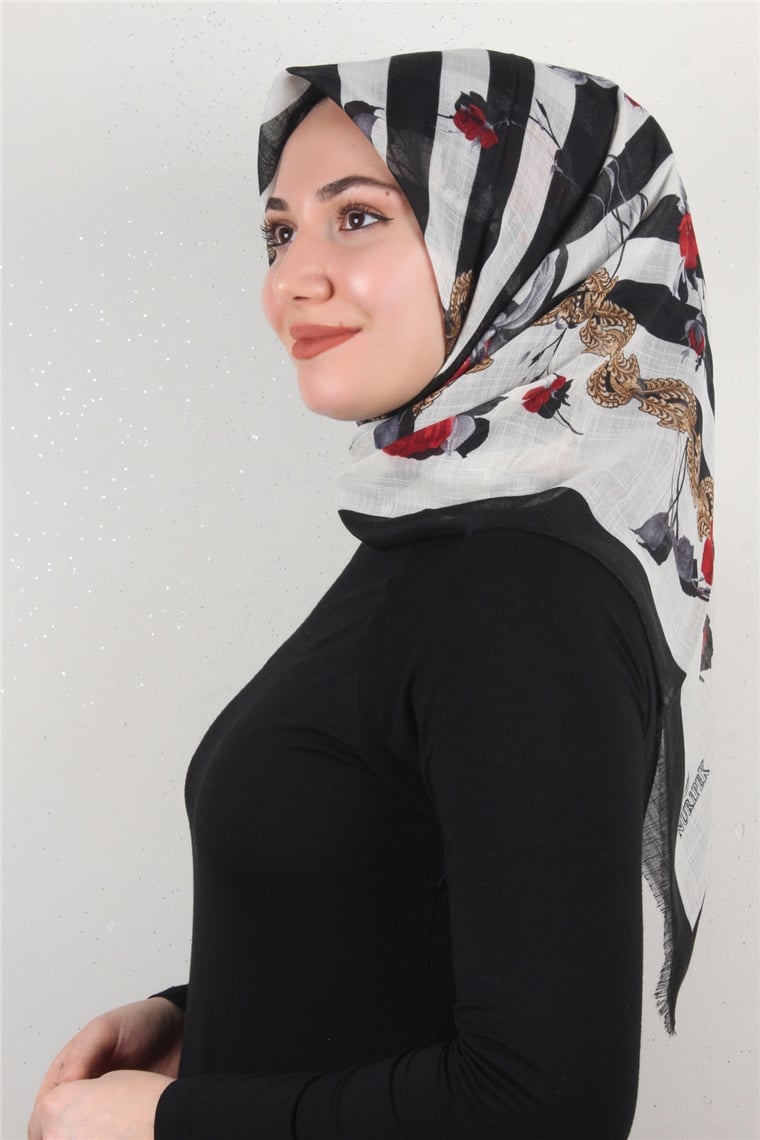 Pamuklu Trend Eşarp 9800-7 Siyah-Kırmızı