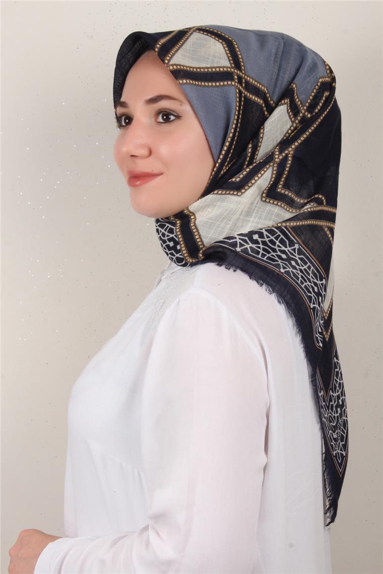 Pamuklu Trend Eşarp 9808-3 Lacivert-İndigo