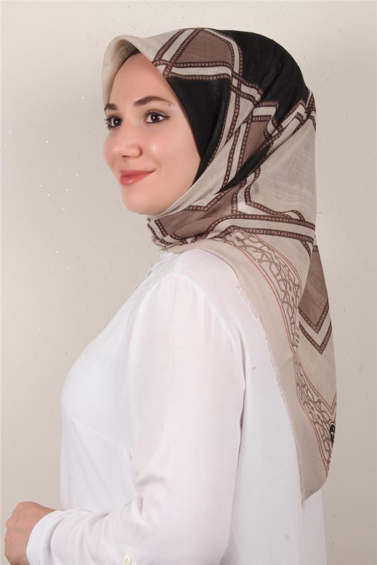 Pamuklu Trend Eşarp 9808-5 Taş-Siyah