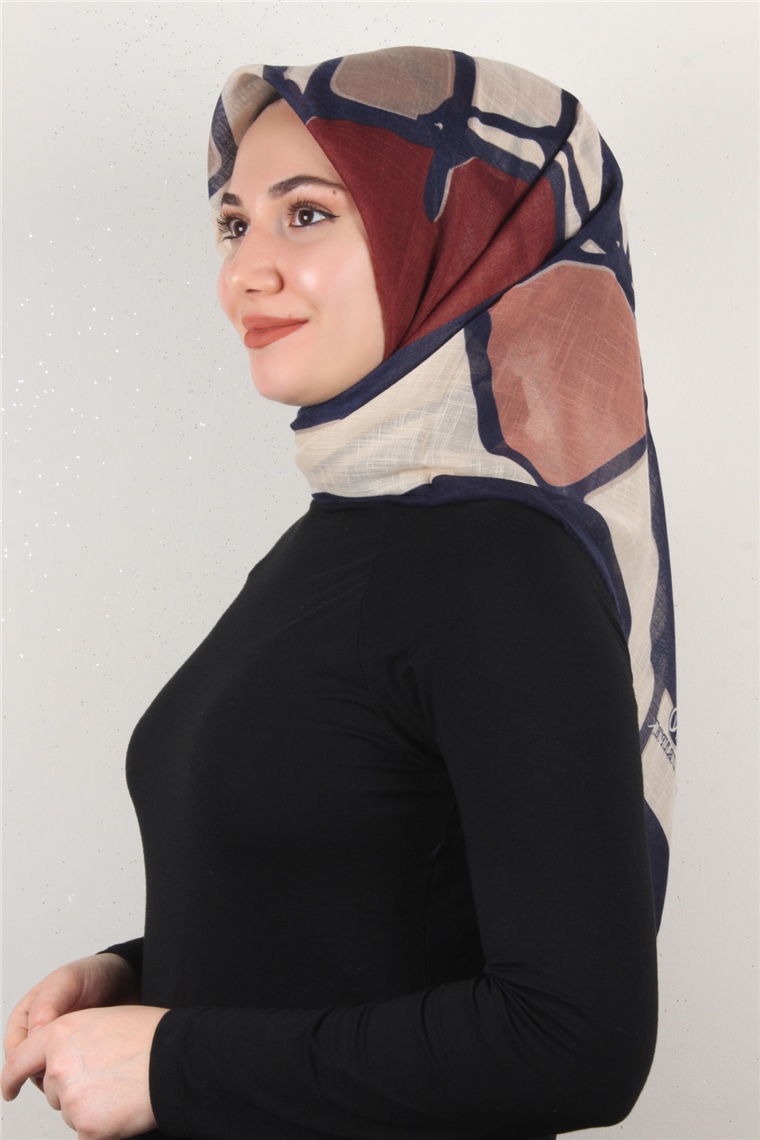 Pamuklu Trend Eşarp 9900-5 Lacivert-Taba