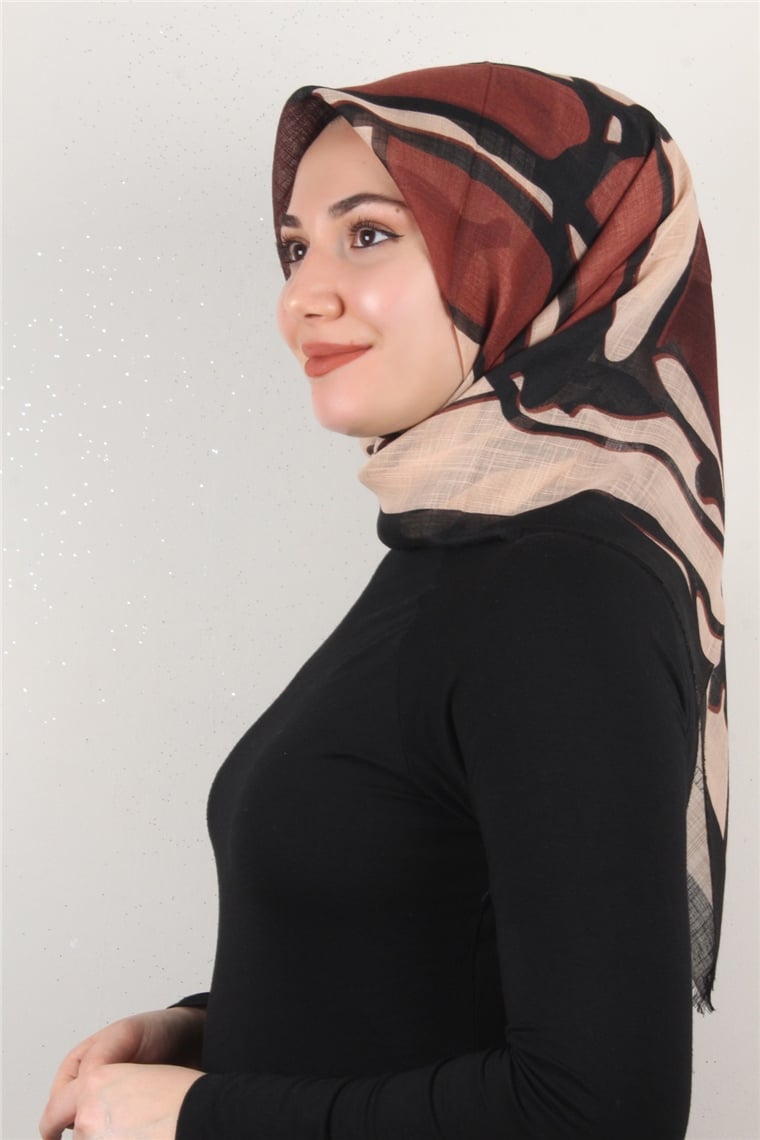 Pamuklu Trend Eşarp 9900-8 Siyah-Taba